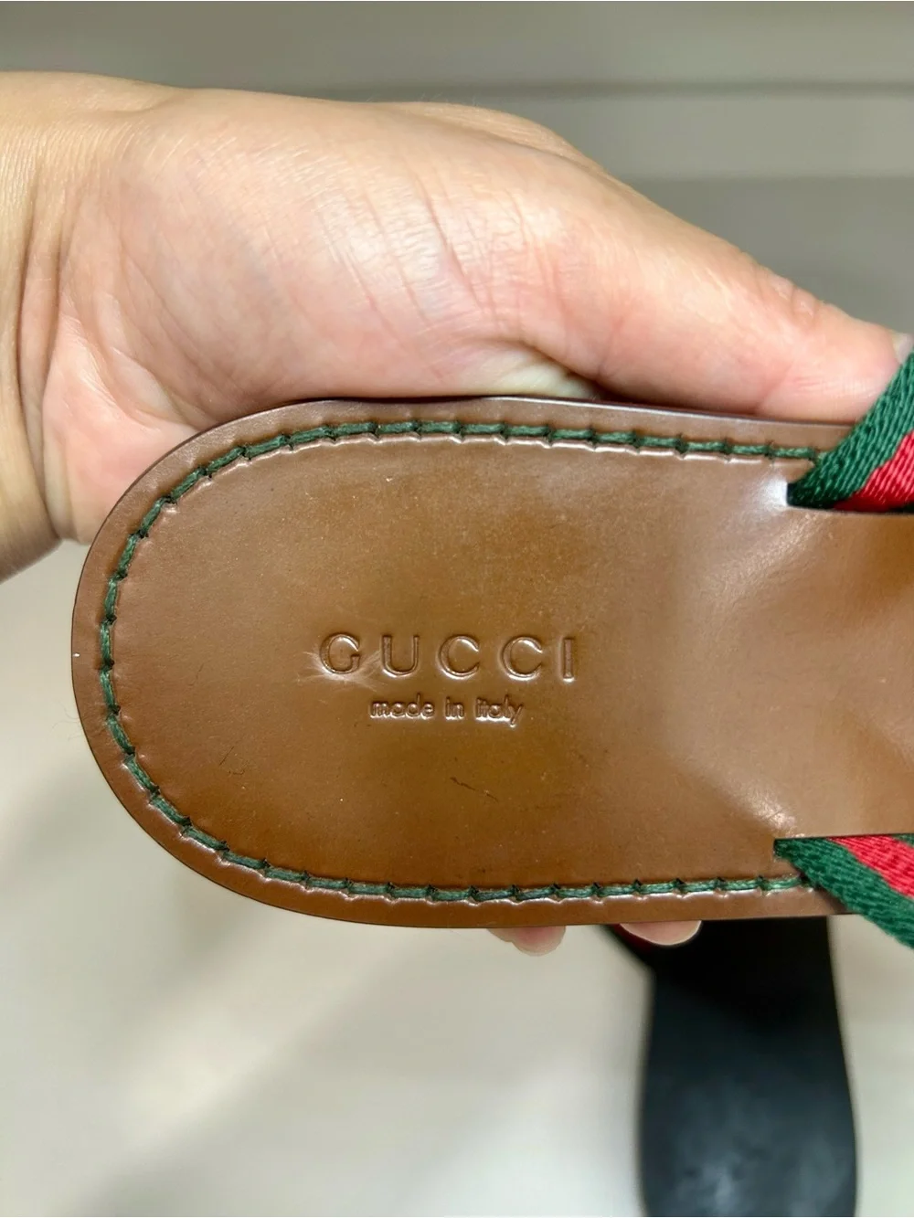 Gucci Web Leather Sandal Stripe Flip Flop Flat Authentic